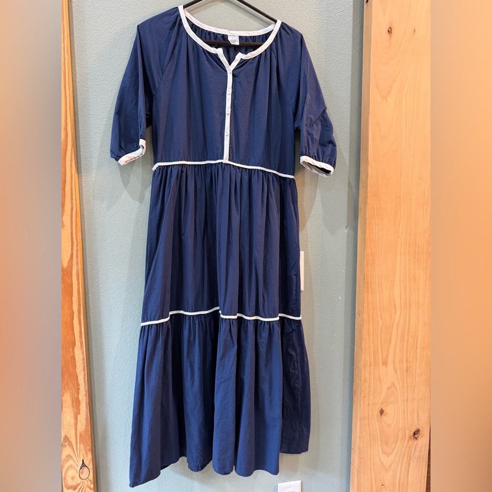 Cracker Barrel Navy Blue Maxi Dress